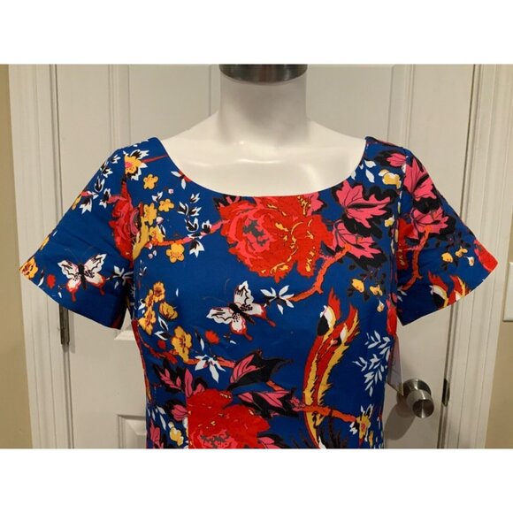Plenty by Tracy Reese Blue Multicolor Floral Short Sleeve Sheath Dress Size 8 - Picture 2 of 7